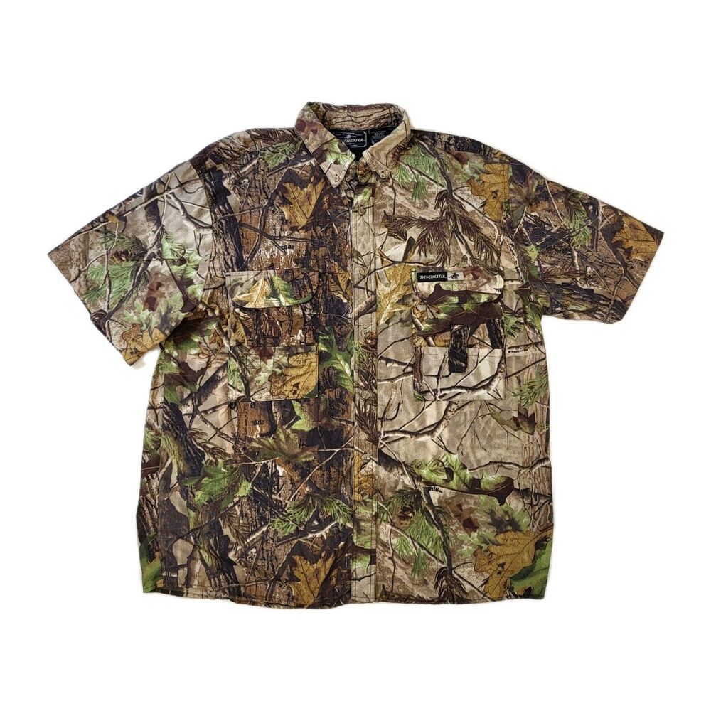 Winchester Men's XL Realtree Camo Button Down Shirt Pockets Vented Hunt Fish